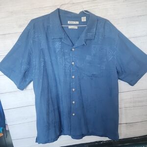 Blue Casual Button Down Shirt with Camp Collar
